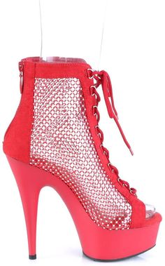 6" Heel, 1 3/4" Platform Lace-Up Peep Toe Ankle Boot, Back Zipper - Fit Guide: True to Size - Heel: 6" Heel, 1 3/4" Platform - Country of Origin: Imported - Brand: Pleaser Red Fitted Rhinestone Heels, Red Fitted Heels With Rhinestones, Fitted Red Heels With Rhinestones, Red Rhinestones Heels, Red Rhinestone Round Toe Boots, Red Rhinestones Round Toe Boots, Red Rhinestone Boots With Round Toe, Peep Toe Ankle Boots, Goth Shoes