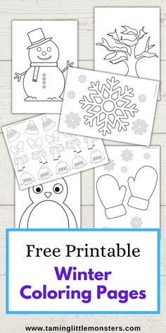 free printable winter coloring pages for kids with snowman and penguin in the background