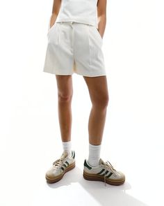 Shorts by ASOS DESIGN Take the short cut High rise Belt loops Side pockets Regular fit White Bottoms With Built-in Shorts For Work, Trendy Beige Shorts For Workwear, White Short Bottoms With Belt Loops, White Short Length Bottoms With Belt Loops, White Shorts With Belt Loops, Trendy Beige Workwear Shorts, White Bermuda Shorts With Pockets For Work, Casual White Shorts For Work, White Workwear Shorts With Belt Loops