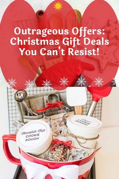 a gift basket filled with lots of christmas items and the words, outraggus offers christmas