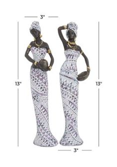 two figurines are standing next to each other with measurements for each one figure