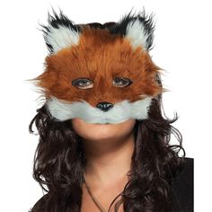 a woman wearing a fox mask with long hair