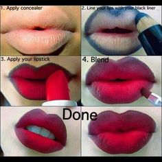 Perfect pinup lips :) Bigger Eyes, Apply Lipstick, Vampire Lips, Drag Make-up, Scream Halloween, Ombre Lips, Makeup Tricks