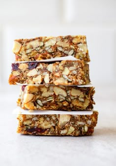 three granola bars stacked on top of each other