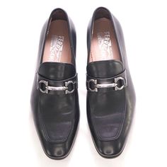 Salvatore Ferragamo “Benford" Black Logo Bit Front Loafer. They Are A 8.5 In Ferragamo Sizing But A 9.5 In Us. They Are 26.6 Cm. Only Sign Of Wear Inside And On Soles Salvatore Ferragamo Shoes, Ferragamo Shoes, Black Logo, Slip Ons, Salvatore Ferragamo, Loafer Shoes, Black Silver, Men's Shoes, Loafers