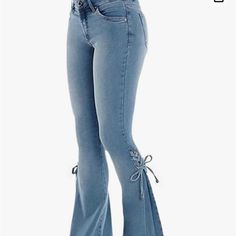 Women's Lace-Up High Waisted Bell Bottom Jeans Stretchy Slim Fit Brand New In Package Cowgirl Jeans, Womens Flare Jeans, Moda Denim, Womens Ripped Jeans, Denim Outfits, Boot Straps, Denim Pants Women, Bell Bottom Pants, Jeans Material