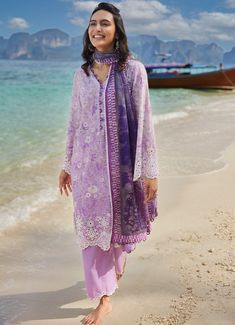 Image Rina Spring Printkari Purple Floral Print Sets For Eid, Elegant Purple Printed Set, Traditional Purple Printed Lawn Suit, Printed Purple Lawn Suit With Long Sleeves, Purple Printed Long Sleeve Lawn Suit, Long Sleeve Printed Purple Lawn Suit, Spring Purple Lawn Suit With Printed Motifs, Patterned Dupatta For Spring, Festive Purple Lawn Suit With Digital Print