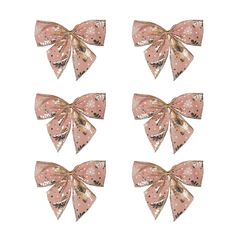 Pack of 6 pink and gold snowflakes Christmas bow decorations. Pink ribbon with metallic gold snowflakes. 2 loops including center loop; Crafted from 2 inch wide ribbon Bow Decorations, Artificial Christmas Wreaths, Pink Wreath, Pink Christmas Decorations, Holiday Bows, Gold Snowflake, Christmas Central, Creative Display, Christmas Bow