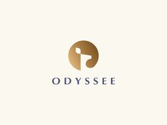 the logo for odysseye, a company that uses gold and silver foil to create an elegant