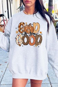 God is So Good Autumn Pumpkin Graphic Fleece Sweatshirts.Unisex Crew Neck Long Sleeve Sweaters Knits.Crafted from premium materials, tailored to your lifestyle, ensuring a comfortable fit for any occasion.Family Group Uniforms Birthday Party Gift Concert Festival Events.High Quality Direct To Film Printed Graphic Design.50%COTTON,50%POLYESTERNICARAGUAMade In: Nicaragua Gray Sweater With Graphic Print For Fall, Comfortable Fall Sweater With Letter Print, Cozy Fit Sweatshirt For Fall Leisure, Comfortable Letter Print Sweater For Fall, Gray Fall Sweatshirt For Leisure, Gray Sweatshirt For Leisure In Fall, Fall Cotton Sweater For Leisure, Fall Leisure Cotton Sweater, Comfortable Green Fall Tops