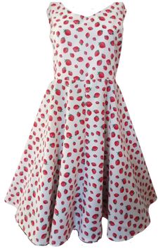 Handmade in Wales at Tuxcat Designs The Grace Dress Get ready to rock the 50s look with this vintage style midi dress by Tuxcat. This Circle Skirt dress in a Strawberry print is made in a polyester,cotton perfect for any occasion. The scoop neckline and sleeveless design add a touch of elegance, while the zip closure makes it easy to wear. This dress is both comfortable and stylish. Available in sizes 14-26, this plus size dress is perfect for women who love the retro look. So, whether you are a Summer Rockabilly A-line Dresses, Retro Dresses For Spring Retro-themed Events, Spring Retro Dresses For Retro-themed Events, 1950s Style Dresses For Retro-themed Spring Events, Fitted Vintage Dress For Retro-themed Summer Events, Spring Rockabilly A-line Vintage Dress, Retro Summer Dresses For Retro-themed Events, Summer Retro Dresses For Retro-themed Events, 1950s Style Vintage Dress For Spring Retro Events