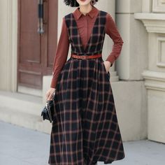 Wool Dress, Winter Long Wool Dress, Burgundy Wool Dress, Long Dress, Classic Womens Wool Dress, A-line Dress, Handmade Dress, Ylistyle C4463 - Etsy Fall V-neck Midi Dress For Office, Plaid V-neck Dress For Work, Fall A-line Midi Dress For Office, Winter Workwear Midi Dress, Knee-length, Winter Workwear Knee-length Midi Dress, Fall Tweed Midi Dress For Work, Winter Workwear Midi Dress, Classic Winter Midi Dress For Office, Elegant Plaid Midi-length Dress