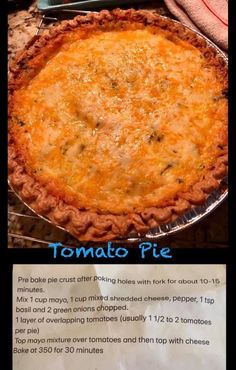 there is a pie with toppings on it and instructions for how to make it