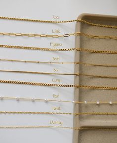 18K Gold Filled Chain Waterproof Non Tarnish Shower Ready Necklace Bracelet Anklet Chains Daily Wear Jewelry Personalized Best Gift 🔻For Bracelet and Anklet size chains: https://www.etsy.com/listing/1224582578  ---bracelets https://www.etsy.com/listing/1274614100  ---anklets https://www.etsy.com/listing/1263107340  ---waist chains 🔻For Silver Necklace Chains https://www.etsy.com/listing/1277268342                                                      🔹HOW TO ORDER🔹   1️⃣ Please pick the chain Cheap Adjustable Necklaces For Bridesmaid Gift, Luxury Engraved Chain Necklace For Formal Occasions, 18k Gold Plated Jewelry, Types Of Chains Jewelry, Gold Tarnish Resistant Anklets For Gifts, Minimalist Gold Chain Anklets, Gold Chain Anklet Gift, Gold Chain Anklets As Gift, Dainty Gold Anklets With Pearl Chain