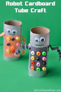 two toilet paper roll crafts that are made to look like robots