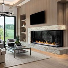 modern fireplace in house Modern Fireplace High Ceiling, 3 Sided Fireplace Ideas Modern, Modern Livingrooms Design With Fireplace, Modern Linear Fireplace Wall, Tall Tv Wall High Ceilings, Fireplace Ideas Modern Contemporary, Modern Corner Fireplace, Home Entrance Wall, High Ceiling Living Room Modern