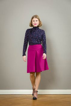 "Perfect for the first autumn walk! Marie is a cozy skirt in a beautiful berry, with a deep fold. It is elastic, so the skirt does not need a zipper. A wonderful skirt for every day.. Berlin Calling is also available in many different colors. Size / Weight / \"Berlin Calling\" is available in sizes 36-42, for other sizes asks simply. materials 70% viscose, 27% nylon. 3% Spandex Care instructions: Machine wash inside out at 30 degrees, iron on reverse hot Production Handmade with Love in Berlin" Stretch Gathered Skirt Bottoms For Fall, Fall Pink Pleated Skirt, Pleated Stretch Skirt For Fall, Fall Stretch Pleated Skirt, Fall Stretch Gathered Skirt, Stretch Skirt For Fall, Stretch Denim Skirt For Fall, Fall Flowy Lined Skirt, Fall Gathered Skirt For Work