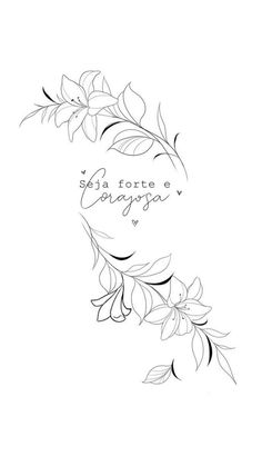 the back side of a tattoo design with flowers and leaves on it, in black ink