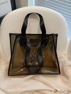 BirdinBag - Transparent PVC Shoulder Bag: Holiday Traveling with Bunny Pattern Bunny Pattern, Polyvinyl Chloride, Color Champagne, Word Wrap, Bag Bag, Holiday Travel, Bucket Bag, Champagne, Bag Lady