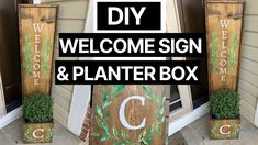 welcome sign and planter box made out of wood