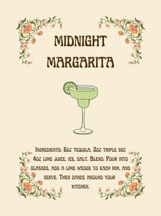 the menu for midnight margarita is shown