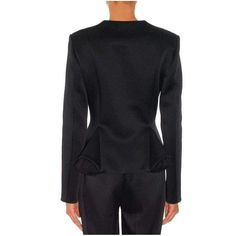 FINAL SALE This black Christopher Kane jacket features a high rounded neck and a tailored construction with godet at the front accented with tulle. Hidden front hook and eye closures. 70% polyamide, 17% viscose, 13% acetate. Fully lined. Manufacturer Style No. JK406WS5W03. This style runs true to size.Made in Italy Size UK8 Bust 33" Waist 28" Length shoulder to hem:23" The Bronx New York, Fitted Jacket, Christopher Kane, Workout Jacket, Casual Backpack, Black Fits, Black Silk, Casual Bags, Knit Dress