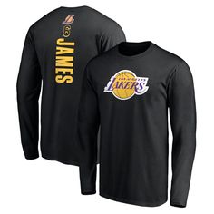 the los lakers's black long - sleeved t - shirt is shown in front of a white background