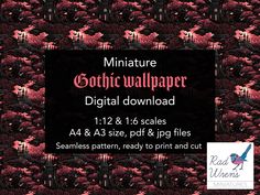 an image of a red and black background with text that reads, miniature gothic wallpaper digital