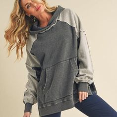 Relaxed and cozy, Deb hoodie features a washed look for a lived-in feel, complete with a kangaroo pockets, side slits for laid-back comfort. Care Instructions: Hand wash Fabric: 100% Cotton Washed Hoodie, Poncho Jacket, Graphic Tee Dress, Top Graphic Tees, Zipper Detail, Custom Dresses, Tee Dress, Upcycle Clothes, Boho Clothing