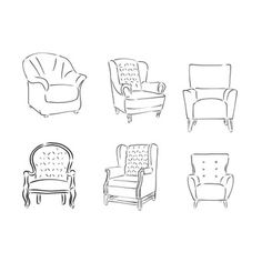 six different chairs drawn in line on a white background, each with an individual's own chair