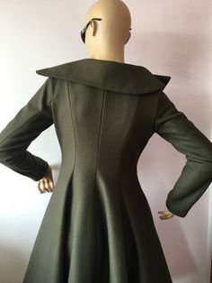 "This is a very stylish,fitted and flared wool coat . Leght 100 cm / 40 inches. Fully lined. A coat especially made to turn heads and give you that wow factor :) SIZE CHART SIZE S - US 6, UK 8, EU 36 bust: bust around 34.5\"/90cm Waist: waist around 27.5\"/70cm Hips: hips around 34.5\"/90cm SIZE M - US 8, UK 10, EU 38 bust: bust around 37.5\"/95cm Waist: waist around 29.5\"/75cm Hips: hips around 37.5\"/95cm SIZE L - US 10, UK 12, EU 40 bust: bust around 39.5\"/100cm Waist: waist around 31.5\"/8 Flared Jacket, Punk Jacket, Asymmetrical Coat, Khaki Coat, Academia Style, Romantic Outfit, Fairytale Dress, Jacket Blazer, Tailored Jacket