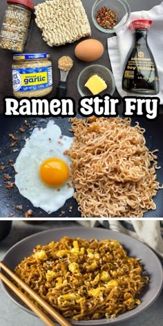 an image of ramen stir fry with eggs and rice