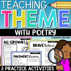 teaching theme with poetry for 3 practice activities, including an interactive book and activity sheets