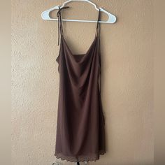 Adorable Chocolate Brown Mini Dress From Bershka. Never Worn. Size Medium Fits Size 6/8. Adorable Tie Strap Detail And Double Layered Dress With Ruffle Hem Casual Brown Mini Dress For Party, Trendy Brown Beach Dress, Casual Brown Dresses For Party, Casual Brown Party Dress, Brown Sundress Mini Dress For Party, Brown Sundress For Party, Bershka Dresses, Brown Bodycon Dress, Blue Slip Dress