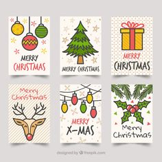 six christmas cards with different designs on them