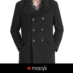 in stock Black Peacoat With Double Button Closure For Business, Classic Black Peacoat For Business, Black Peacoat For Business In Fall, Black Business Peacoat With Pockets, Black Fall Peacoat For Business, Black Fitted Peacoat For Business, Black Long Sleeve Business Peacoat, Black Long Sleeve Peacoat For Business, Elegant Black Peacoat With Pockets