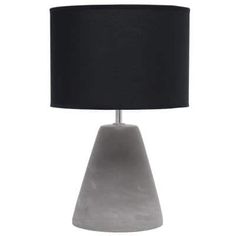 a table lamp with a black shade on it