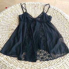 Betsey Johnson Intimates Nightgown Size Large New Without Tags Black V-neck Nightgown For Night Out, Sheer V-neck Coquette Sleepwear, Black V-neck Sleepwear With Lace Trim, Sheer Lace V-neck Sleepwear, Black Lace V-neck Sleepwear, Coquette Nightgown With Built-in Bra, Black Summer Sleepwear For Night, Black V-neck Nightgown For Wedding Night, Black Sleeveless Nightgown For Sleep