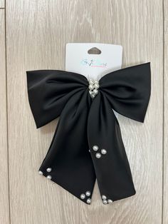 Black Color Pearl Accents Bow Hair Clip Bow is 6" Wide x 5.5" Long Hair Clip Bow, Bow Hair Clip, Bow Clip, Bow Hair, Kimono Jacket, Bow Hair Clips, Bow Clips, Hobo Handbags, Overall Dress