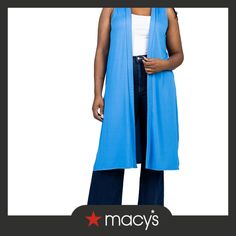 in stock Trendy Blue Open Front Cardigan, Versatile Stretch Blue Outerwear, Blue Long Outerwear For Layering, Chic Stretch Blue Outerwear, Blue Open Front Cardigan For Day Out, Chic Blue Cardigan For Layering, Open Front Blue Cardigan For Day Out, Blue Casual Wrap Outerwear, Casual Blue Wrap Outerwear