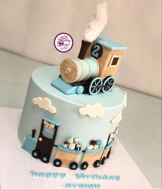 a birthday cake with a train on it