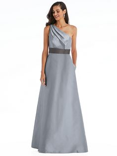 Draped One-Shoulder Satin Maxi Bridesmaid Dress With Pockets | The Dessy Group Elegant Maxi Dress With Satin Finish And Asymmetrical Neckline, One-shoulder Satin Maxi Dress With Fitted Bodice, One Shoulder Gown With Pleated Bodice For Evening, One Shoulder Satin Finish Gown For Gala, One Shoulder Satin Maxi Dress With Fitted Bodice, Satin Finish One-shoulder Dress For Gala, Satin Finish One Shoulder Dress For Gala, One Shoulder Satin Gown For Gala, Formal Silk One-shoulder Maxi Dress