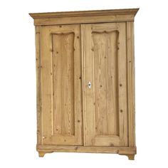 a wooden armoire with two doors and drawers