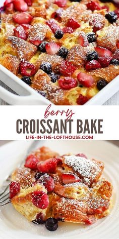 berry croissant bake with powdered sugar on top