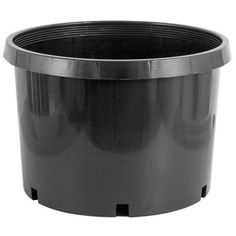 a black plastic trash can on a white background