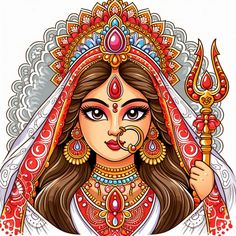 Drawing On Navratri, Navratri Drawing Ideas, Navratri Drawing, Navratri Related Drawing, Navratri Special Painting, Navratri Special Mandala Art, Art Deco Curtains, Bengali Art, Durga Painting