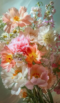 a vase filled with lots of pink and white flowers