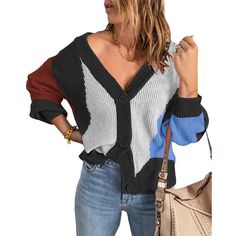 Womens Open Front Color Block Cardigans Long Sleeve Knit Cardigan Sweater K107 ❤ Model: K107 Color: Khaki, Pink, Black, ❤ Size Guide: S=US 4-6, M=US 8-10, L=US 12-14, XL=16. ❤ The knitted fabric is stretchy and soft, super soft will keep you warm and comfortable in the cold. ❤ Perfect for walking to the street, daily, vacation, party, school, cruise, club, office, etc. You can match different styles according to the weather to create a lovely fall and winter look. The best gift for a friend or y Brown Cardigan Sweater, Red Cardigan Sweater, White Sweater Cardigan, Light Cardigan, Long Sleeve Knitted Cardigan, Cardigan Sweaters, Cropped Cardigan Sweater, Color Block Cardigan, Knit Cardigan Sweater