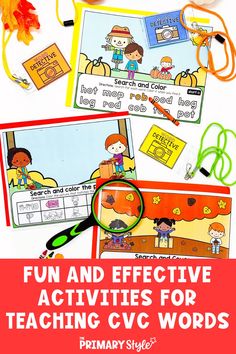 two pictures with the words fun and effective activities for teaching cvc words on them