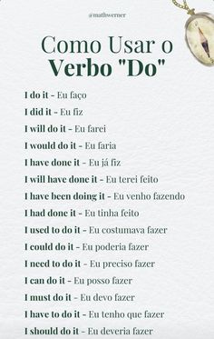 a white sheet with the words como usar o verbo do written in spanish